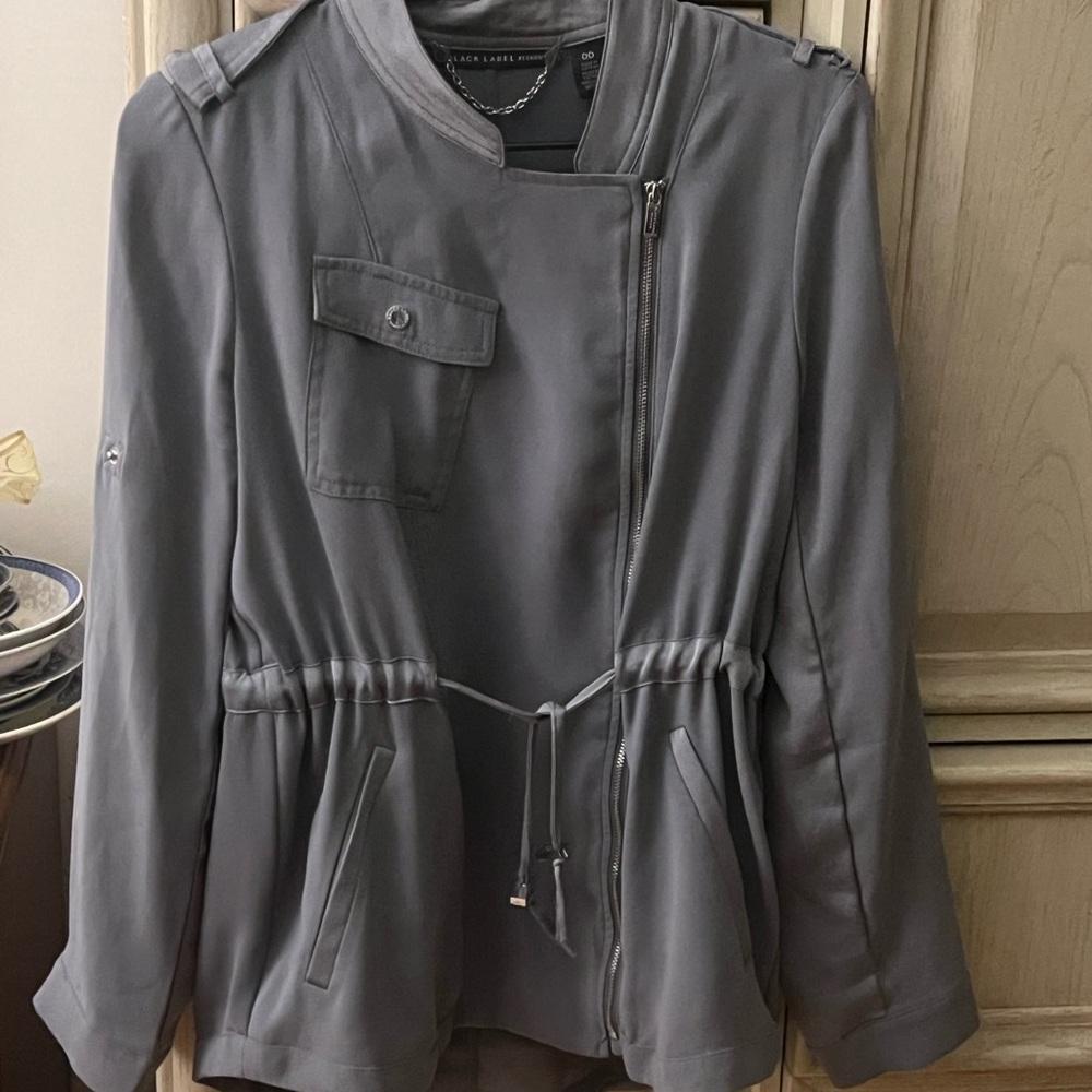 Black Label Gray Utility Jacket with Asymmetrical Design